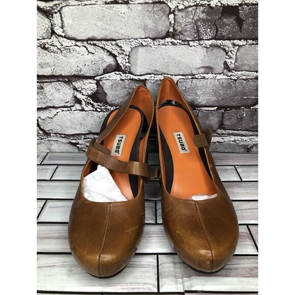 TSUBO AF4-02 Brown Leather Suede MaryJane Strap High Heels Women’s Sz 8M US/38EU - Picture 2 of 16